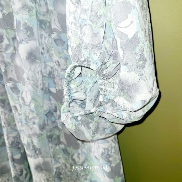 NWT Mittoshop Blue Gray Floral Princess Neckline Boho Midi Dress Size Large - Picture 6 of 15